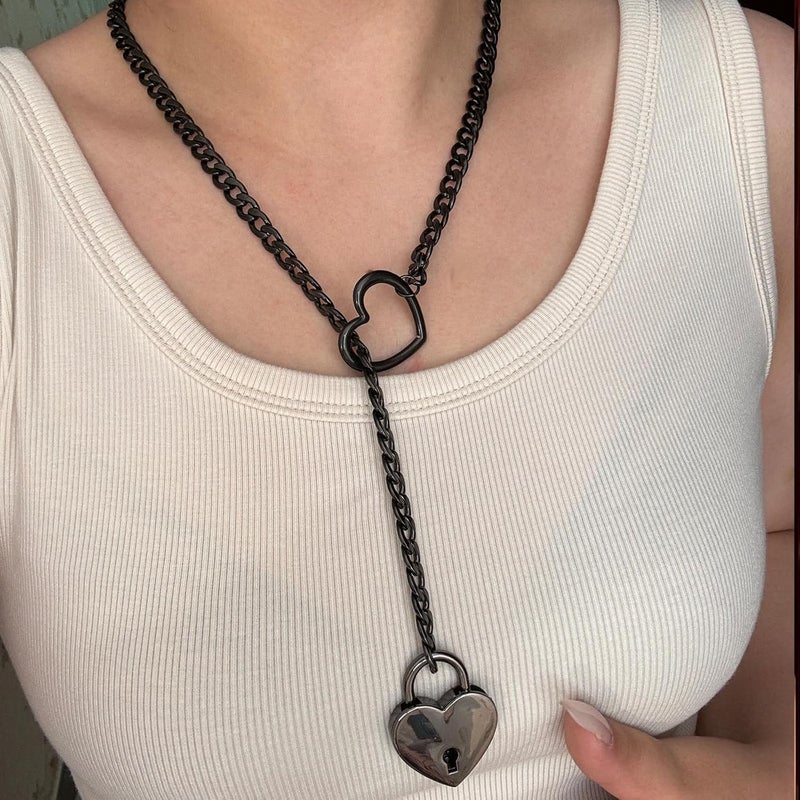 MIFYNN Heart O ring Slip Chain Necklaces for Women Stainless Steel Cuban Chain Bar Necklace Punk Rock Collar Necklace Handmade Adjustable Lariat Y Necklaces for Men - Image 4